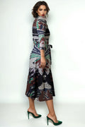 N2523 A-LINE EARTH TONE CRINKLE DRESS