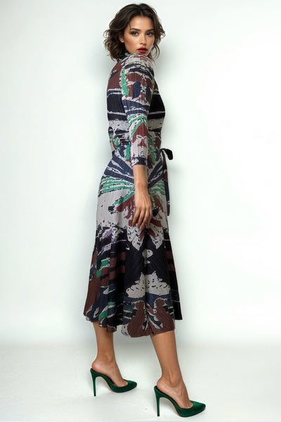 N2523 A-LINE EARTH TONE CRINKLE DRESS