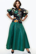 T2581 PUFF SLEEVE FLOWER TOP (BLACK, WHITE)