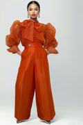 A95016 SHEER PUFF SLEEVE TOP (ORG, BLK)