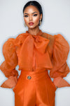 A95016 SHEER PUFF SLEEVE TOP (ORG, BLK)