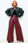 GF1288 PLEATED FAUX LEATHER PANTS (RED, OLIVE)