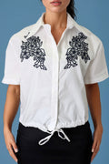 S3097 FLORAL EMBROIDERED SHORT SLEEVE TOP