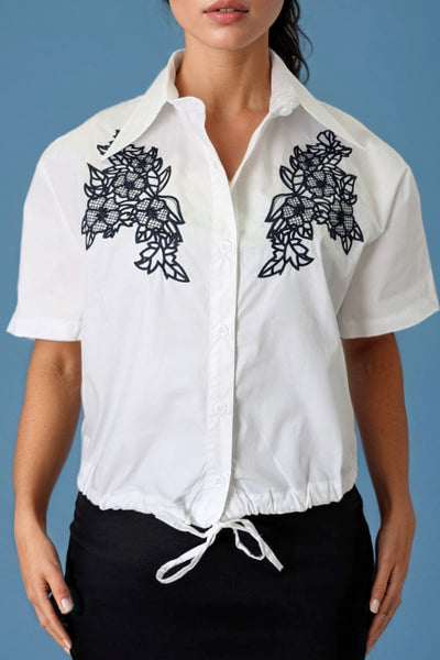 S3097 FLORAL EMBROIDERED SHORT SLEEVE TOP