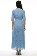 E73056 BUTTONS & LACE MAXI DRESS (BLK, BLUE)