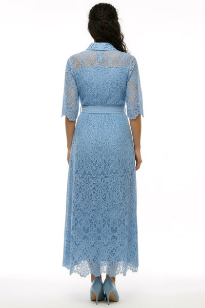 E73056 BUTTONS & LACE MAXI DRESS (BLK, BLUE)