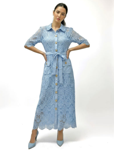 E73056 BUTTONS & LACE MAXI DRESS (BLK, BLUE)