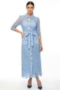 E73056 BUTTONS & LACE MAXI DRESS (BLK, BLUE)