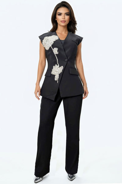 S3096 BEADED APPLIQUE TOP / PANT SET