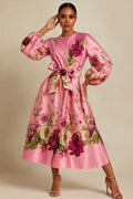 A95116 FLORAL PUFF SLEEVE DRESS (BLK, NAVY, PINK)