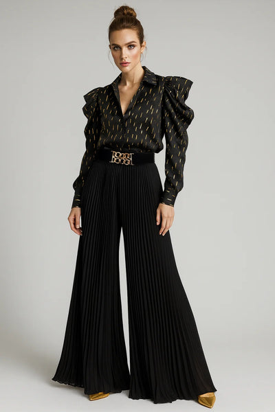NY0031 PALAZZO PLEATED PANTS (BLK, TAN)