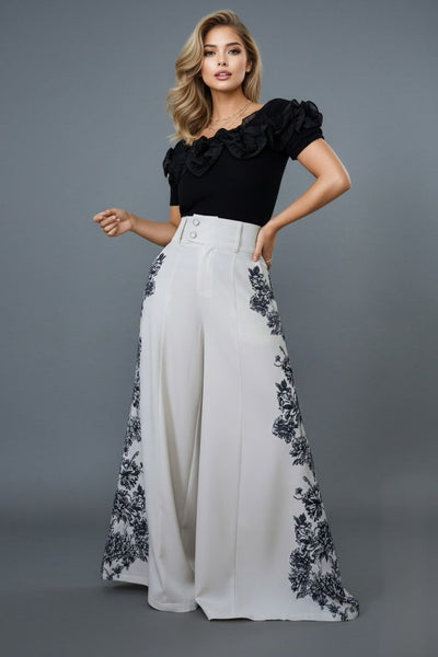 B1084 FLORAL SIDE PANEL PALAZZO PANTS
