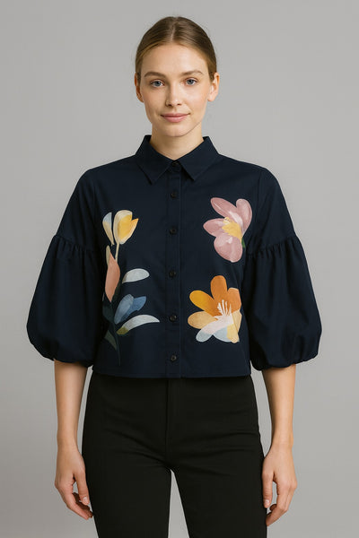 CH0229 PUFFED SLEEVE FLORAL TOP