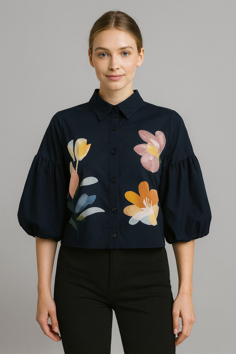 CH0229 PUFFED SLEEVE FLORAL TOP