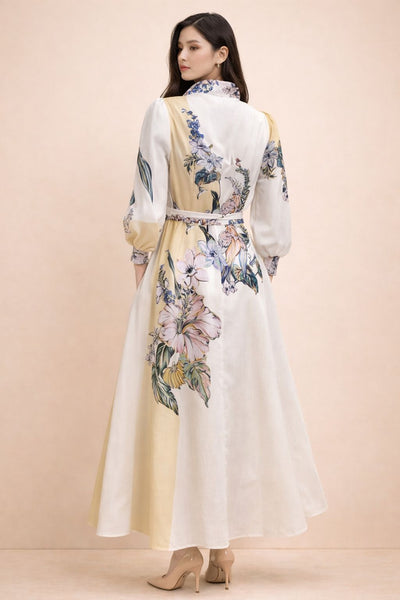 S3106 FLORALCONTRAST ALINE DRESS (BLK, WHT)