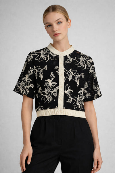 T2633 EYELET EMBROIDERED CROP TOP (BLK, BLUE)