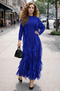 N1040 MOCK NECK CRINKLED DRESS (BLUE, BLK)