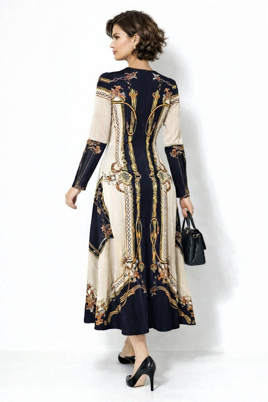 N24146 CHAIN PRINT CRINKLED DRESS