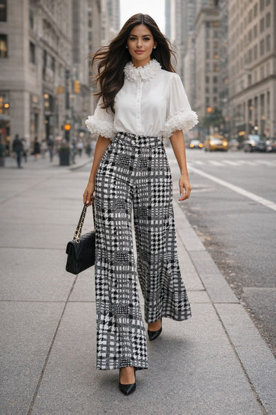 B1085P HOUNDSTOOTH PALAZZO PANTS