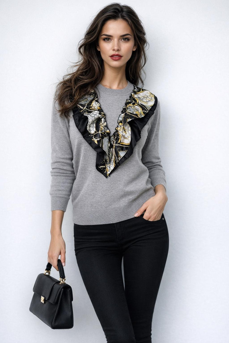 SK1072 RUFFLE APPLIQUE SWEATER