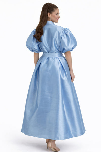 T2667 FLORAL APPLIQUE PUFF SLEEVE MAXI DRESS