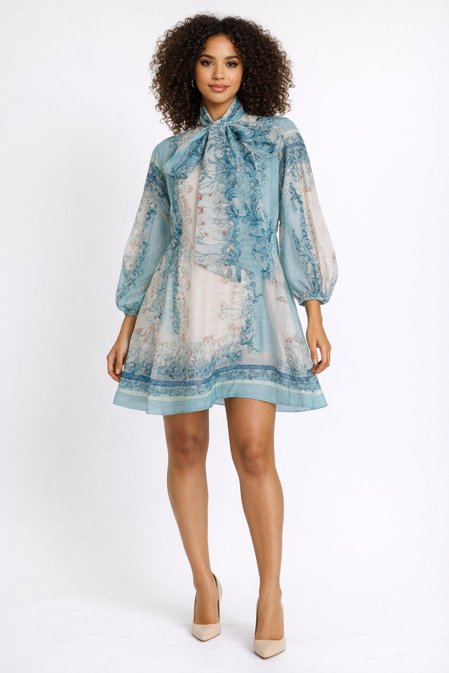 GF14741 TIE NECK ORGANZA MINI DRESS
