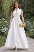 TL0002 SLEEVELESS MIKADO A-LINE BELTED DRESS (GRN, WHT)