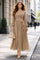 NY0027 PLEATED V-NECK DRESS (KHAKI, BLK)