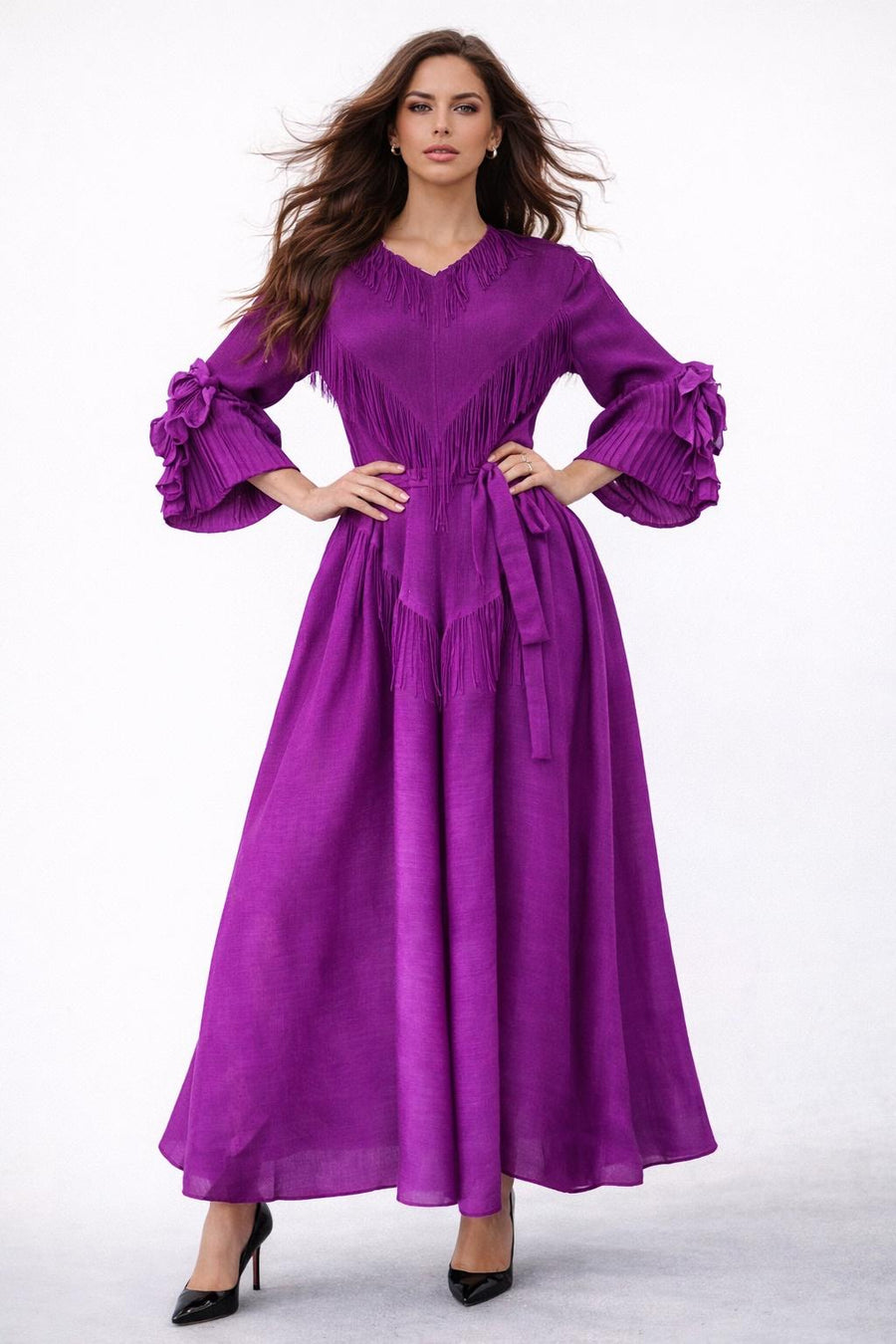 NY0020 CRINKLED FRINGE DRESS