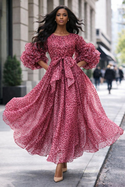 X7868 RUFFLE PUFF SLEEVE MAXI DRESS