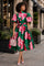 T26001 FLORAL PUFF-SLEEVE BELTED MIKADO MIDI DRESS