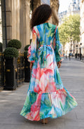 GF17873 TROPICAL PLEATED MAXI DRESS