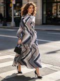 T18100 GEOMETRIC PRINT BELTED SHIRT MAXI DRESS