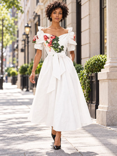 S262 GRAPHIC FLORAL MAXI DRESS (WHT, MUSTARD)