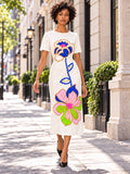 S2178 FLORAL GRAPHIC MIDI DRESS (WHT, LIME)