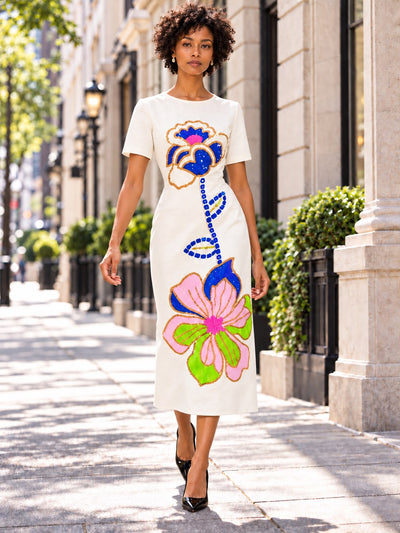 S2178 FLORAL GRAPHIC MIDI DRESS (WHT, LIME)