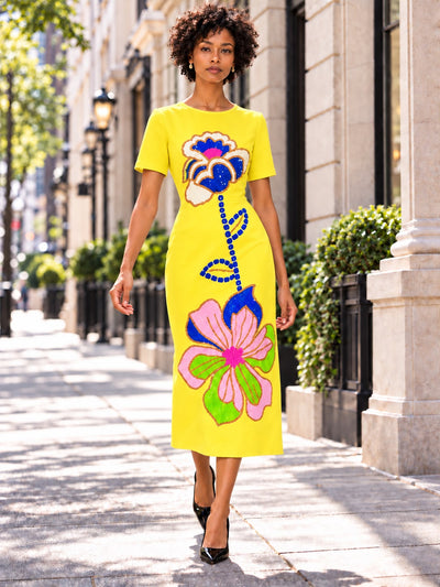 S2178 FLORAL GRAPHIC MIDI DRESS (WHT, LIME)