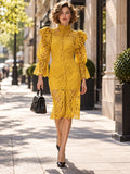 A91015 LACE MIDI DRESS (BLK, YELLOW)