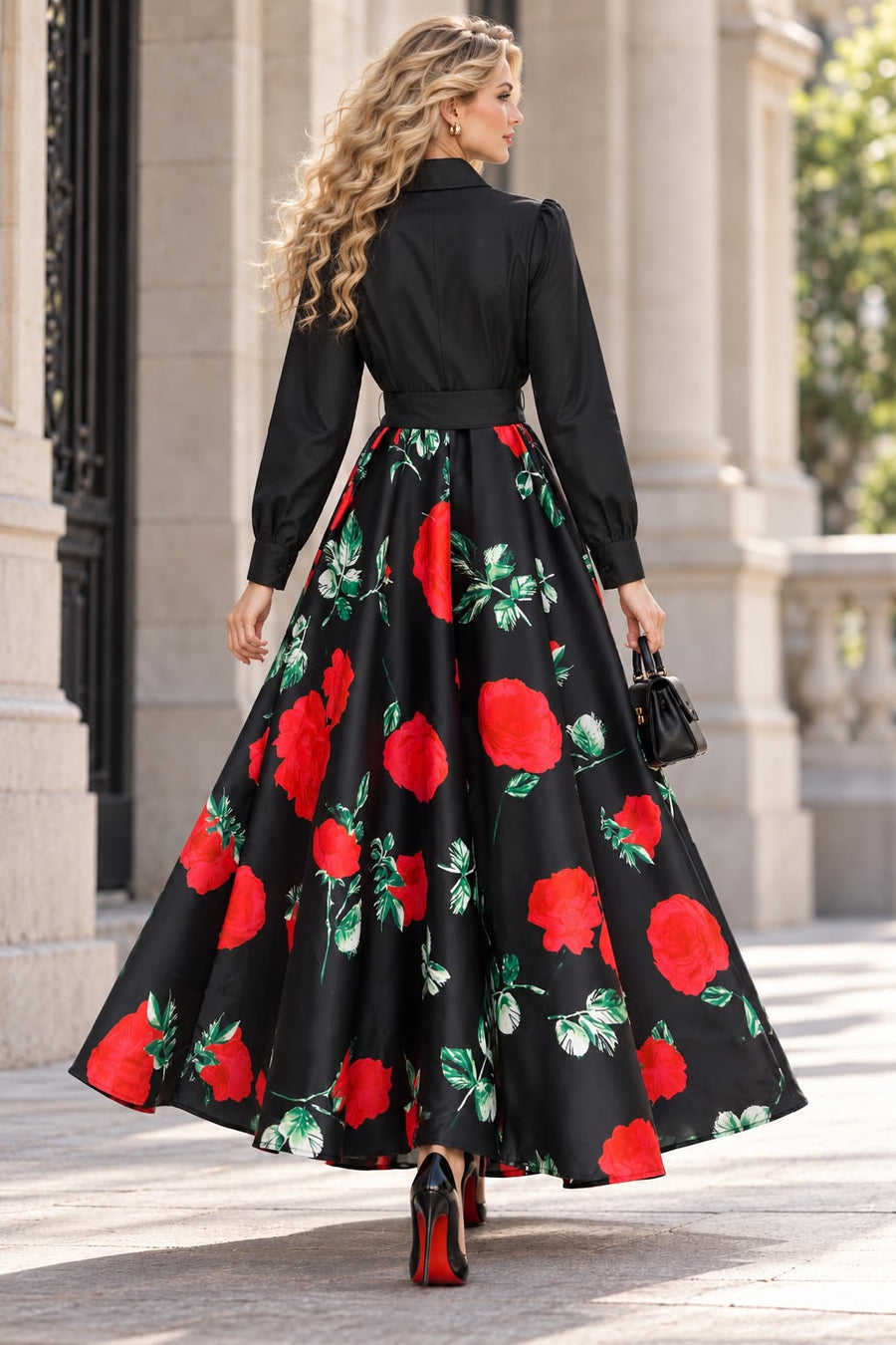 GF17978 ROSE PRINT MAXI SHIRT DRESS