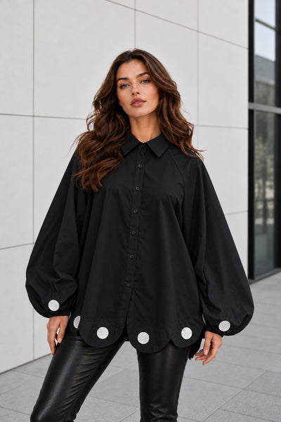 S3176 POLKA DOT SCALLOPED HEM OVERSIZED TOP