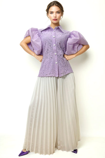 NY0019 PALAZZO PLEATED PANTS (BLK, WHT)