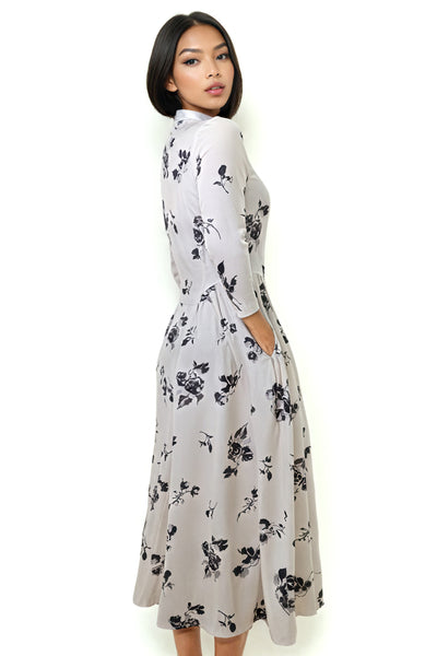 A94066 FLORAL FLARED DRESS