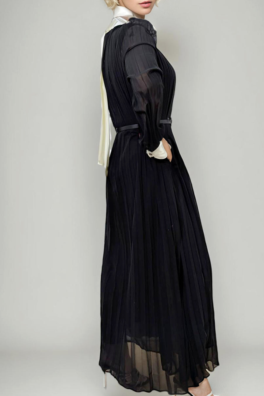 X7817 PLEATED BELTED DRESS (XS, XXL) – N by Nancy