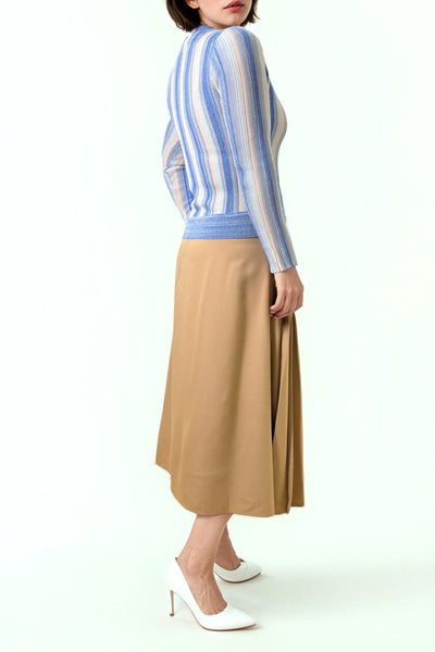 W5910 PLEATED FRONT WRAP SKIRT (BEIGE, BLACK)