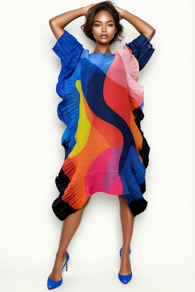 NY0001 PLEATED WAVE DRESS (BLUE, GRN)