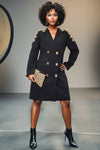 S3183 DOUBLE BREASTED V NECK DRESS