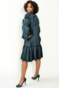X7784 RUFFLE FLOWER DRESS (BLK, GRN)