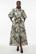 A95137 BROCADE BUTTON DOWN MAXI DRESS
