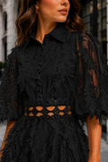 C3175 LUXE FEATHER-LEAF ORGANZA MAXI DRESS (WHT, BLK)