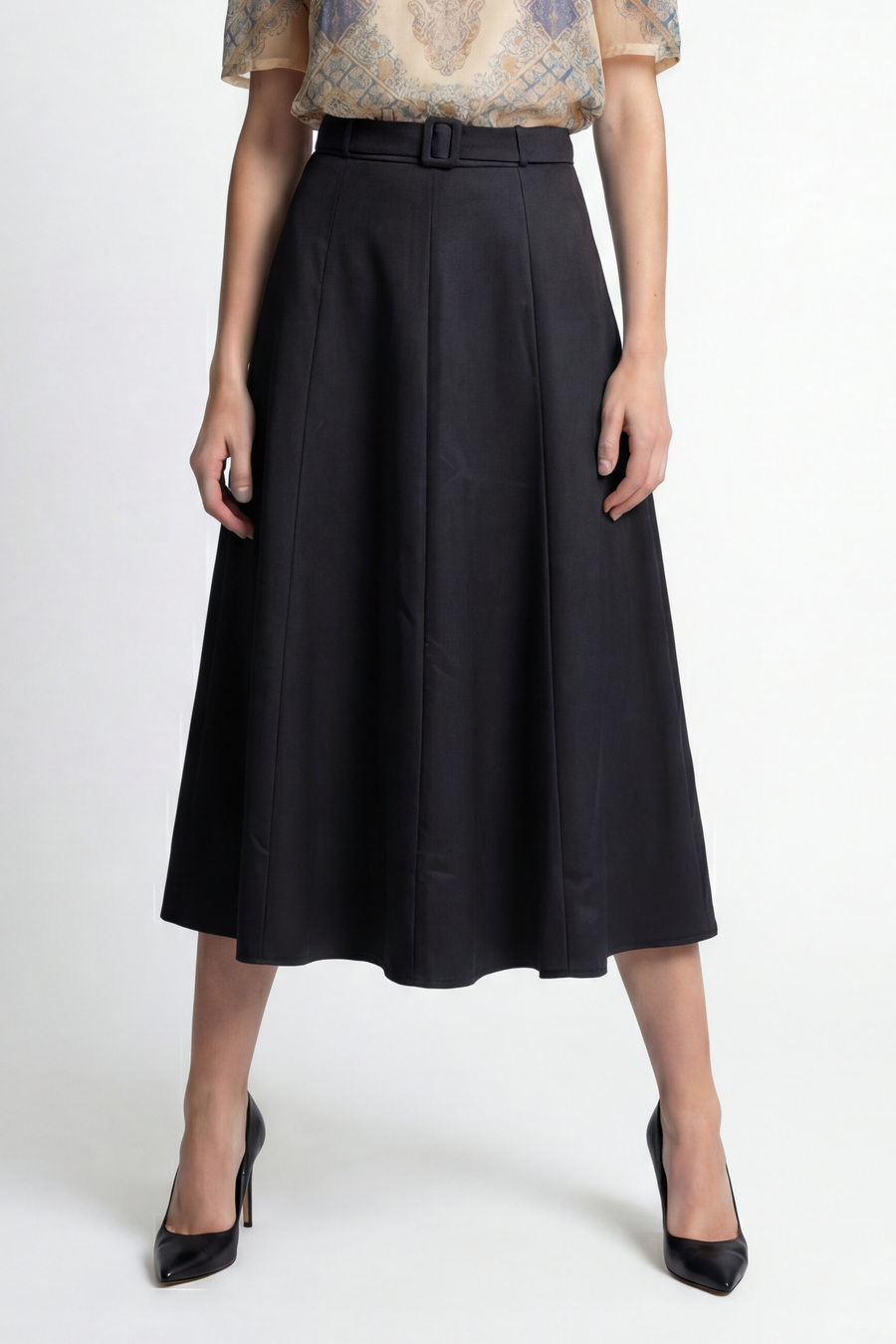 NY0047 STRUCTURED A-LINE SKIRT (BLK, NAVY, BLUE)